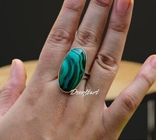 Malachite Gemstone Ring, 925 Sterling Silver Statement Ring, Bohemian Ring