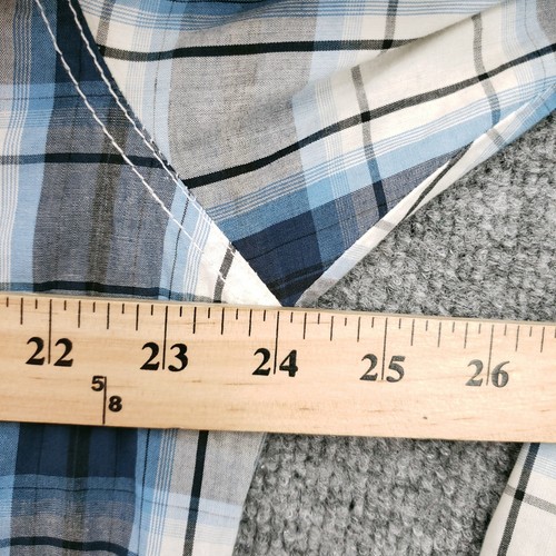 Point Zero Shirt Mens XL Button-Up Blue Plaid Pockets Long Sleeves Cotton - Picture 11 of 12