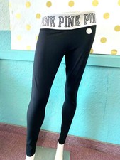 Victoria's Secret Pink Bling Logo Flat Waist Pocket Yoga Legging Black NWT