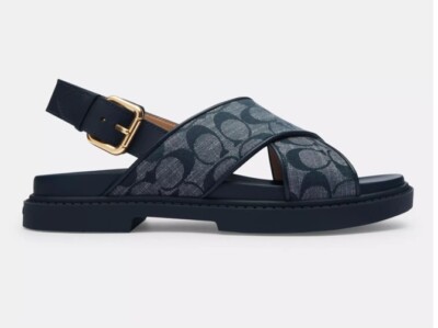 Coach Women Signature Fraser Chambray Sandal Midnight Navy Sz 9 B