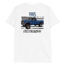 1985 Blue Chevy Silverado Pickup Truck Short-sleeve Unisex T-shirt 1985 Blue Chevy Silverado Pickup Truck Short-sleeve Unisex T-shirt