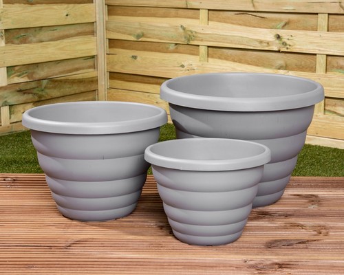 12 x Round 40cm Plastic Beehive Grey Planters Outdoor Garden Plants Flower Pot - Picture 8 of 13