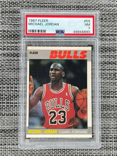 1987 FLEER MICHAEL JORDAN #59 CHICAGO BULLS 2ND YEAR BASKETBALL CARD PSA 7 NM