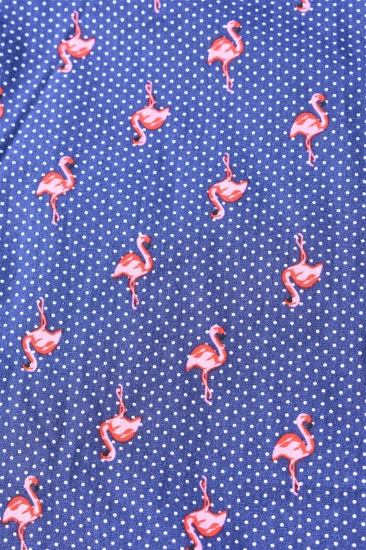 VINTAGE HAWAIIAN Aloha Shirt PINK FLAMINGOS blue dots MOLOKAI SURF XL 100% Cottn