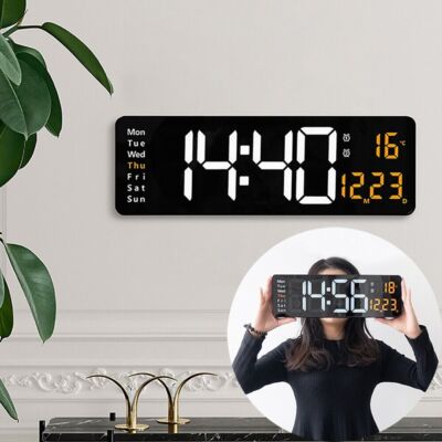 LED Wall Clock Electronic Digital Large Jumbo Calendar Temperature Date Display