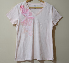 Women's L Short Sleeve T-Shirt Pink V-Neck Cotton/Polyester  p70-47
