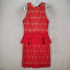 Guess Womens Dress Size M Red Lace Peplum Stretch Round Neck Jazlyn Bodycon