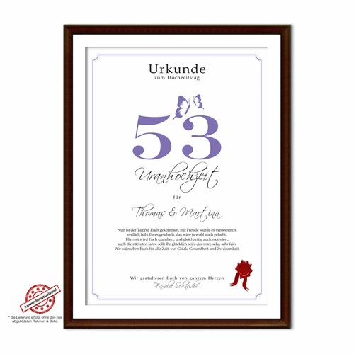 Hochzeitstag Geschenk Urkunde 1-80 Hochzeitstag Ehejubiläum wählbar - Bild 377 von 567