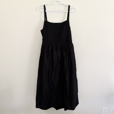 Old Navy Womens Size 2X Black Smocked Midi Dress Strappy 100% Cotton Sundress