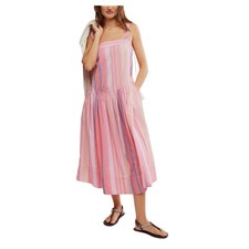Free people Primavera striped cotton midi dress strawberry combo XS