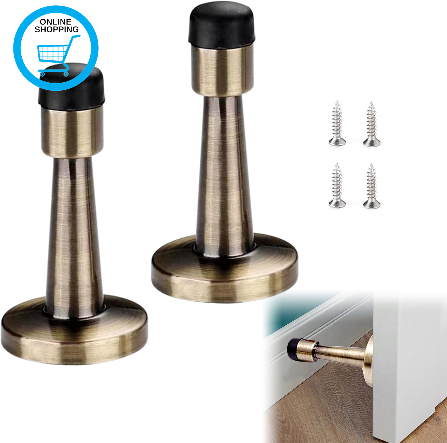 2Pcs Door Stoppers for Skirtings Zinc Alloy Antique Brass Anti-Collision Brushed