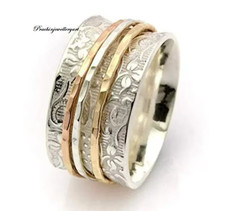 Three Tone Spinner Ring: Handmade 925 Sterling Silver Statement Ring All Size