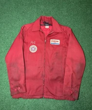 Vintage 70s Exxon Chain Stitched Art Mechanic Red Lrg Talon Union Made Jacket