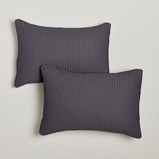 Pair of Pillowcases Dark Grey Cotton Waffle Design Standard Pillow 50 x 75cm