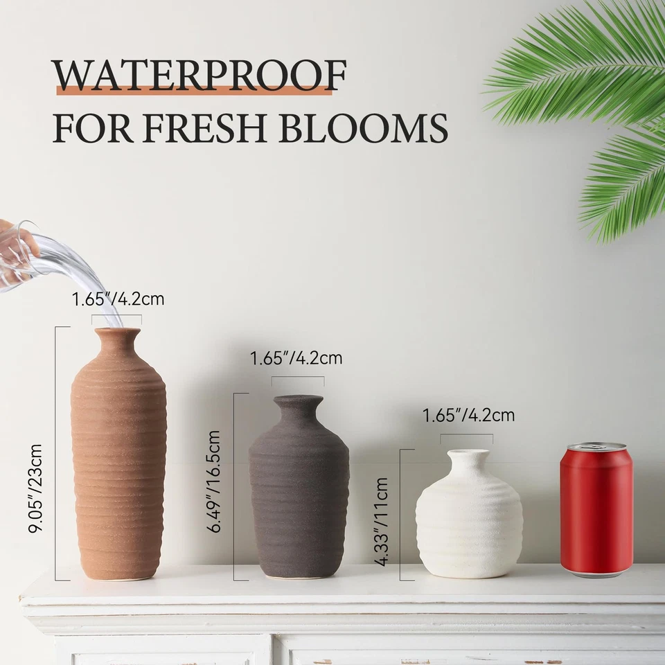 Ceramic Vase Set of 3 Neutral Decorative Vase for Farmhouse, Boho, or Rustic ... - Image 2 of 4
