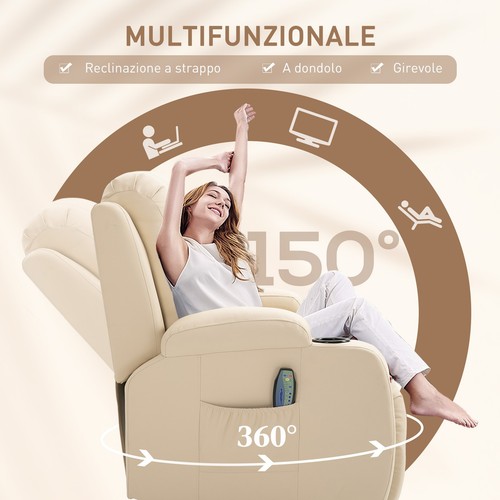 HOMCOM Poltrona Massaggiante a 8 Punti e Reclinabile Beige - Foto 6 di 10