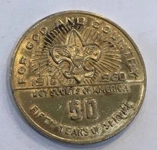 1960 Boys Scouts of America BSA 50 Year Anniversar Oath Coin Medal