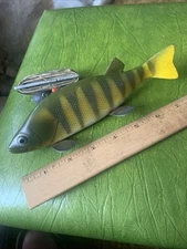 Vtg. Ice King Fish Spearing Decoy Rig  - Bear Creek Bait Co.- Green Yellow Perch