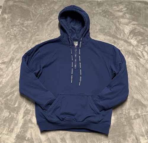 Dude Robe Hoodie Herren S/M blau 1/4 Zip Kordelzug Sweatshirt Frottee Lounge