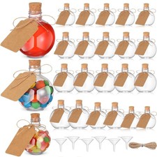 24 Pcs Spherical Plastic Potion Bottles with Cork 3, 5, 6 oz Ball Shape Round...