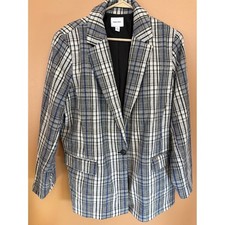 Nine West Plaid Blazer Jacket Blue Black White One Button XXL