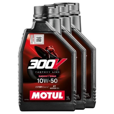 Motoröl Motul 4T 10W-50 synthetisch 300V Factory Line Road Racing 3 X 1 Liter