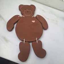 Vtg Hand painted Teddy Bear Folk Art Cottage Core Country Baby Decor Signed 1990