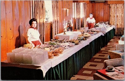 Vintage 1960s FOND DU LAC Wisconsin Postcard HOBNOB RESTAURANT Buffet Table View