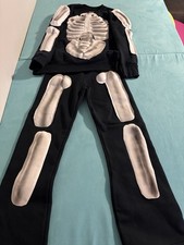 Kids X-Ray Skeleton Halloween Costume Jumpsuit Mask Gloves Size Large 12-14 