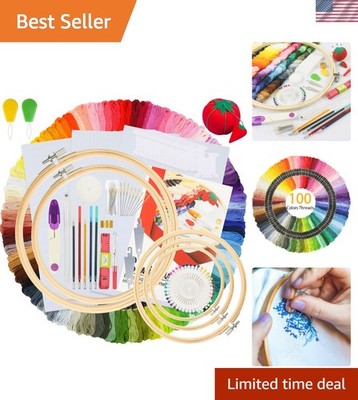 Embroidery Starter Kit - 215 Pieces with 100 Color Threads & Hoops Included