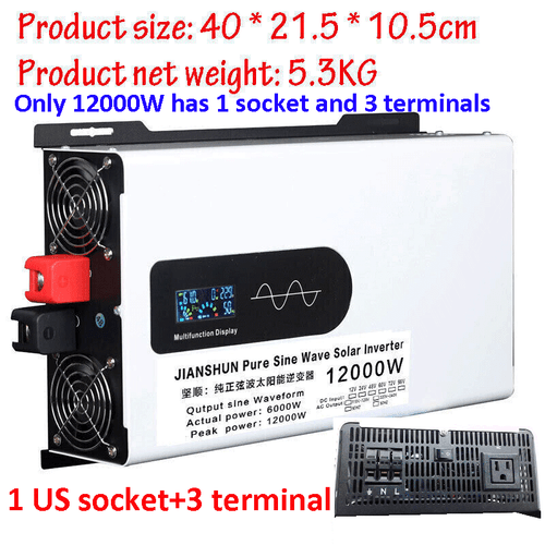 6000W 12000W Pure Sine Wave Inverter Solar Off Grid 24V to 120V 60hz US Socket - Picture 2 of 22