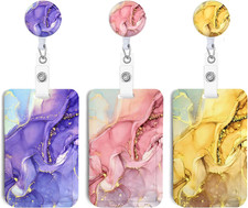 3Pcs Heavy Duty Badge Holder with Retractable Reel, Marble 1
