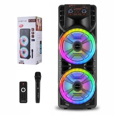 Portable Bluetooth Speaker Dual 12" Subwoofer Heavy Bass Karaoke Sound System US