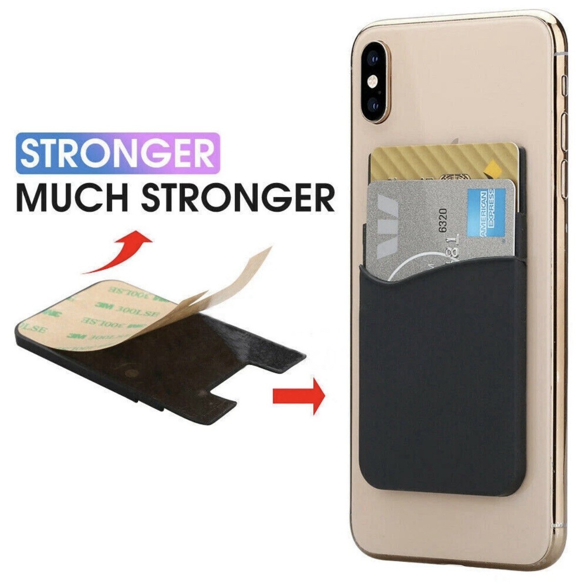 Silicone Stick-On Credit Card Holder / Wallet Pouch For Mobile Phone – Black