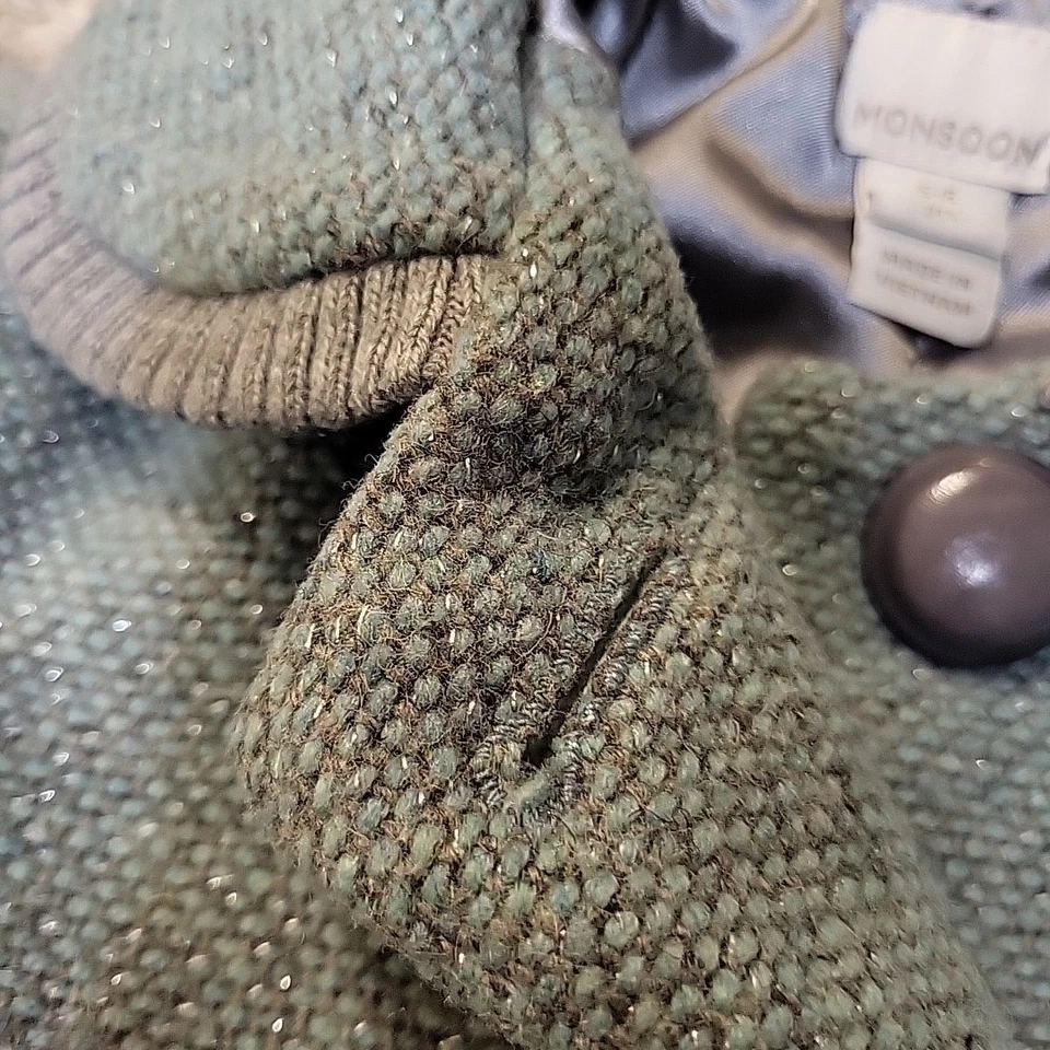 Casaco de lã MONSOON London Vintage Y2K cinza-petróleo cintilante para meninas tamanho 5-6Y - Imagem 3 de 4