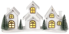 White Christmas Village House Decoration with LED Lights, Wooden Christmas Ce...