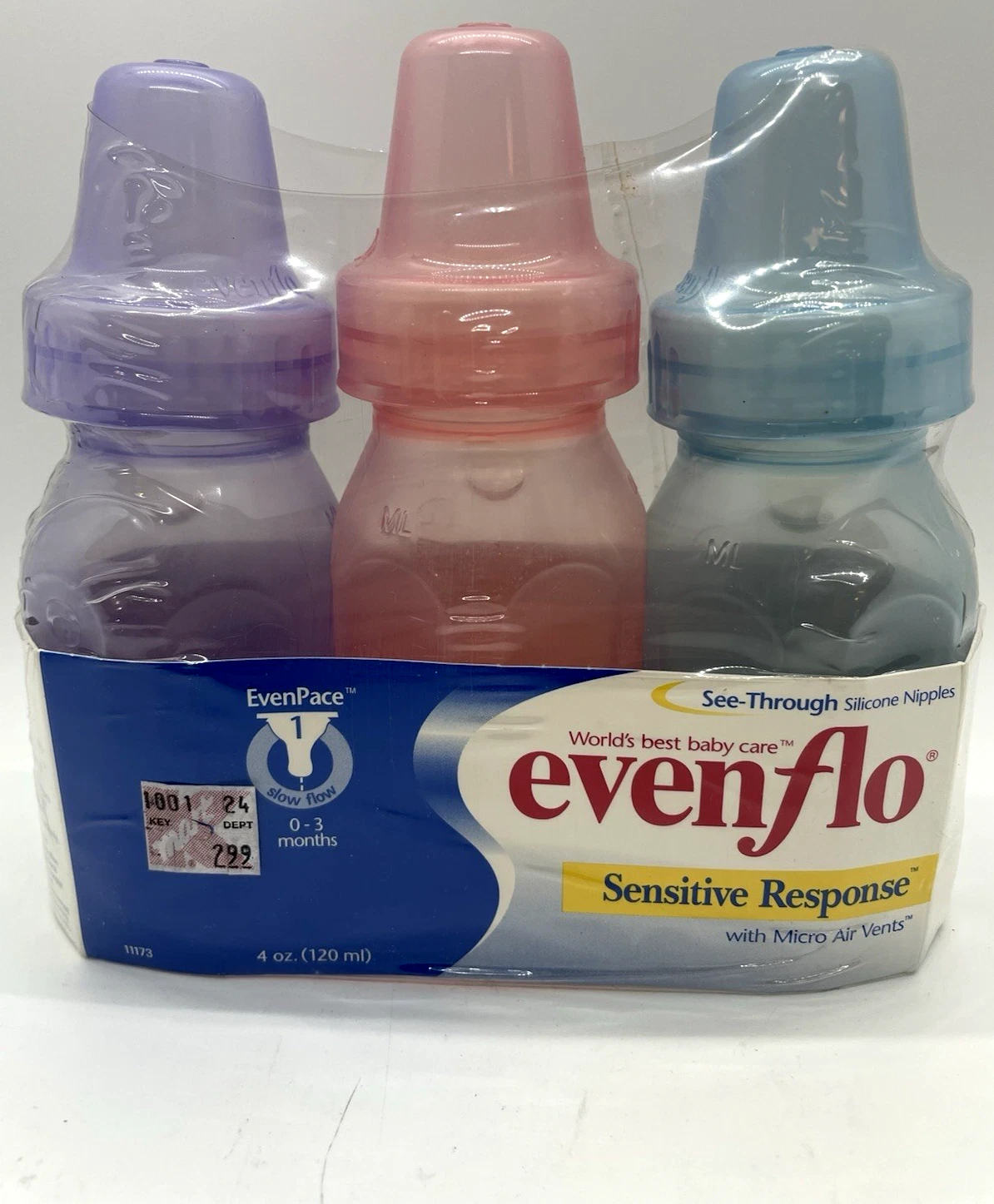 VTG Vintage 1999 Evenflo Classic Baby Bottles 3 pack Multicolor sensitive 4oz