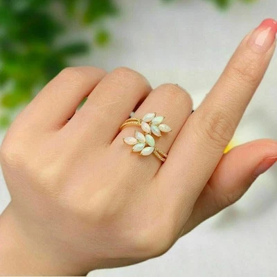 3Ct Marquise Schnitt Simulierte Feuer Opal Cocktail Ring 14K Gelbgold Versilbert - Bild 1 von 4