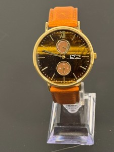 Authentic Daniel Steiger Tiger's Eye Stone Dial Quartz Men's Watch Gold Plated 9430N-M