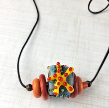 Handmade Lampwork Glass Starfish Ceramic Bead Necklace 28" Adjustable Cord
