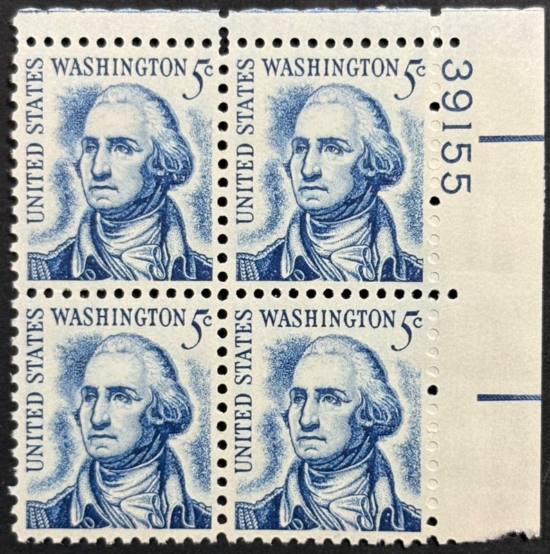 US Scott #1283B, 5c George Washington, Shiny Gum Var., P.B. of 4, MNH, Very Fine