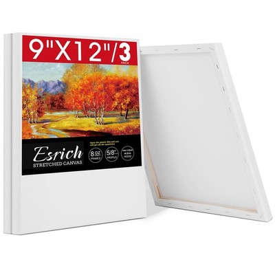 Stretched Canvas for Painting, 3 Pack 9x12 Inch Canvas Value Pack,Primed Acid...