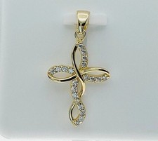 2 Ct Round Cut Simulated Diamond Cross Pendant Necklace 14k Yellow Gold Plated