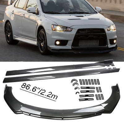 Carbon Style Front Bumper Lip Spoiler Side Skirts For Mitsubishi Lancer