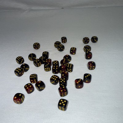 Dice D6 Set Of 36 Swirled 12mm Red And Black W/Yellow Pips 40K D&D Warhammer