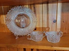 Westmoreland English Hobnail Depression Glass Clear 10" Plate w/Sugar & Creamer