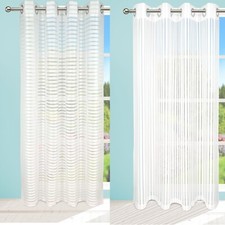 Voile Curtain Net Panels Striped Design With Eyelet Heading
