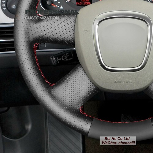 DIY Non-slip Black Leather Car Steering Wheel Cover Wrap For Audi A3 A4 B8 A6 C6 - Picture 6 of 12
