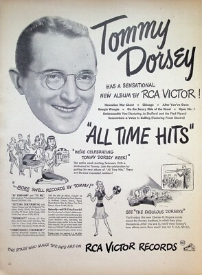 VINTAGE 1940s Print Ad ~ RCA Victor Records ~ Tommy Dorsey ~ All Time Hits...