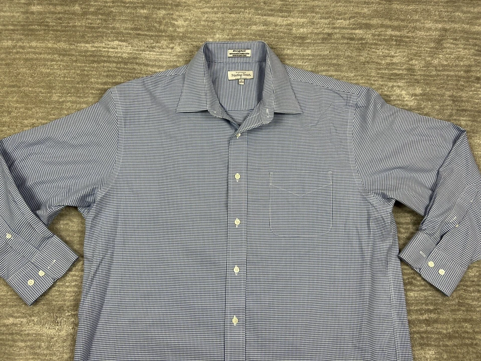 Рубашка мужская Meeting Street 17 32/33 синяя белая клетчатая 80-е 2-слойная саржа хлопок - Изображение 2 из 4